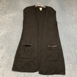 Chico's Cardigan Sweater Women's 1 Black Sleeveless Pockets Knitted Open Front